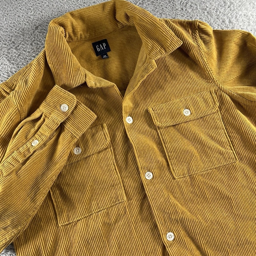 Gap Corduroy Shirt Mens XS Measures Large Yellow Wide Wale Button Up Chore